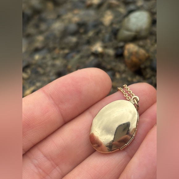 Vintage Porcelain Butterfly Locket Necklace • Gold Tone Oval Keepsake Pendant - Picture 5 of 11